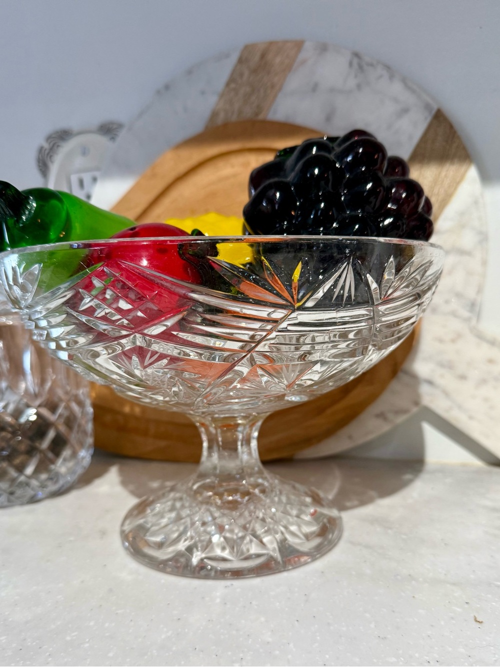 pinwheel Crystal Glass Pedestal Compote Bowl - Clear